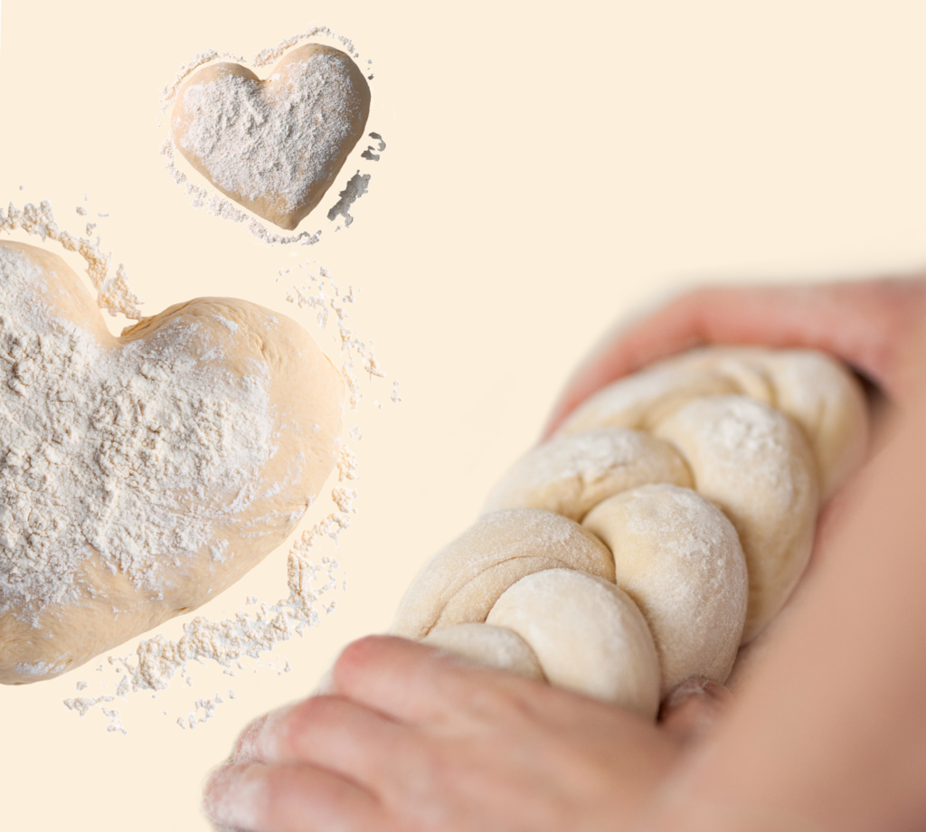 Backstubenerlebnis Zopf flechten Herz aus Teig